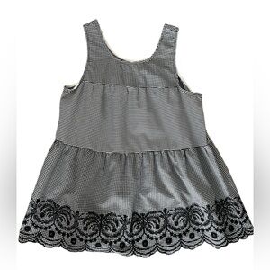 Black and White Gingham Dress with Lace Hem